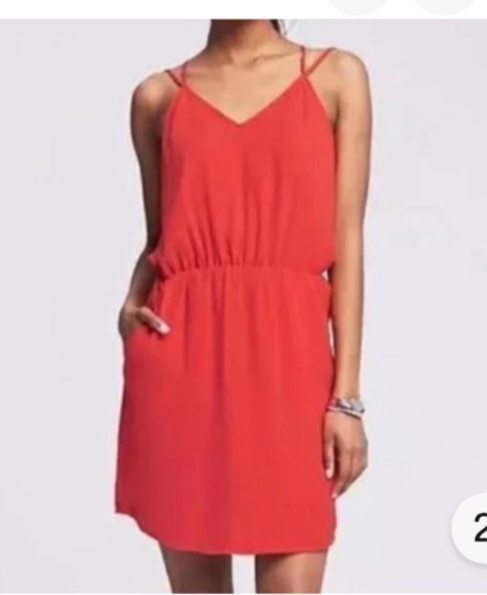 Banana Republic Red Mini Spaghetti Strap, Cut-out Dress w Pockets Size 4